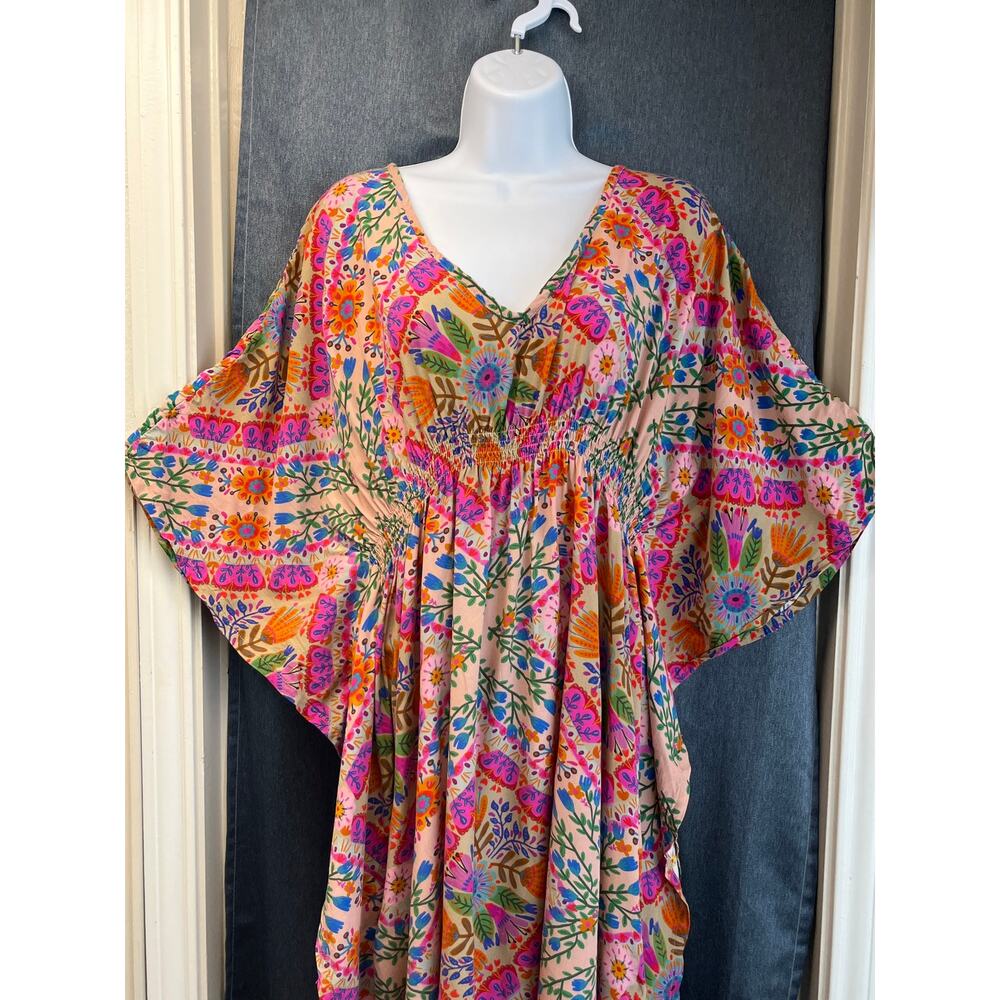 Natural Life Womens L Sanibel Kaftan Maxi Pink Floral Diamond Boho Coastal Cool - Picture 4 of 6